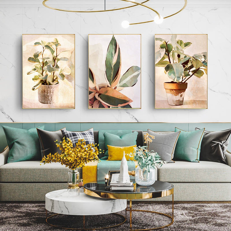 Wall Art 50cmx70cm Botanical Leaves Watercolor Style 3 Sets Gold Frame Canvas