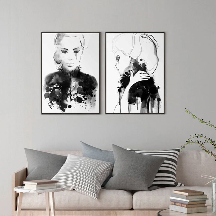 Wall Art 80cmx120cm Watercolor Sketch 2 Sets Black Frame Canvas