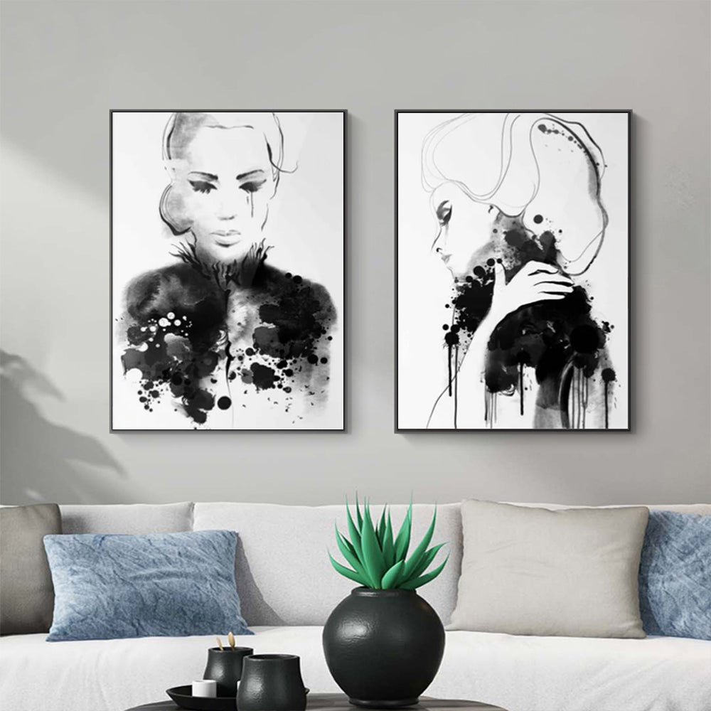 Wall Art 90cmx135cm Watercolor Sketch 2 Sets Black Frame Canvas