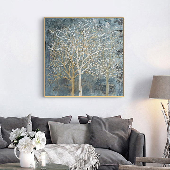 Wall Art 40cmx40cm Forest In The Twilight Trees Gold Frame Canvas