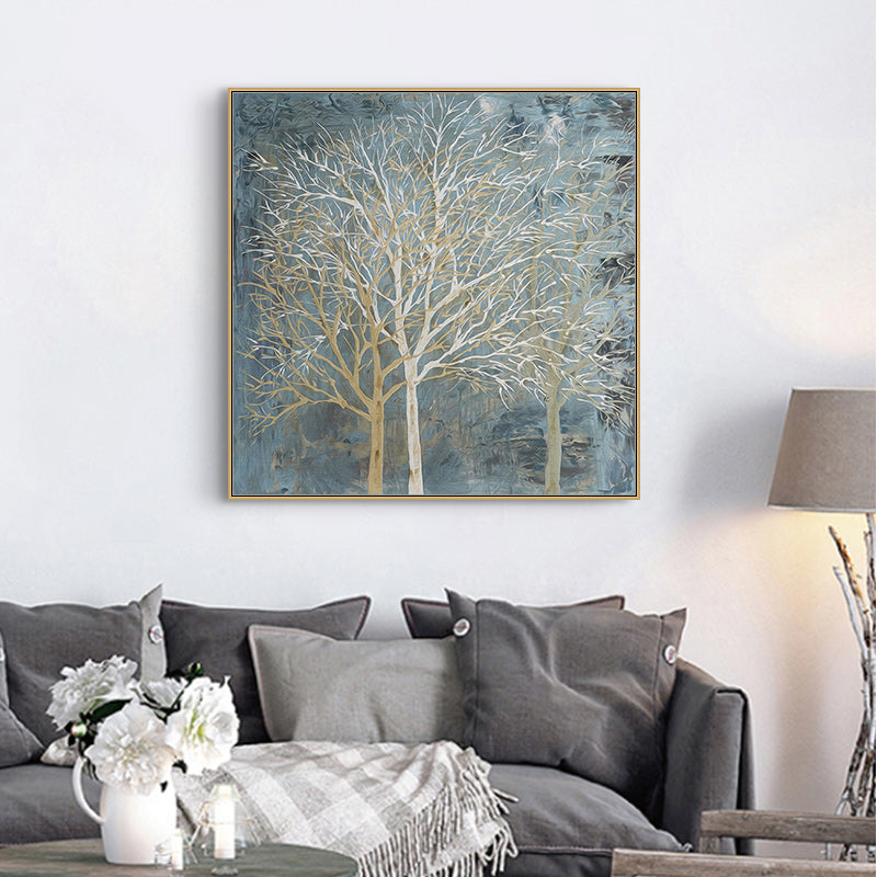 Wall Art 50cmx50cm Forest In The Twilight Trees Gold Frame Canvas