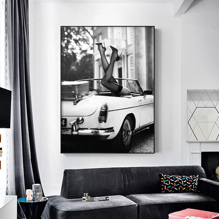 Wall Art 40cmx60cm High Heels in Classic Car Black Frame Canvas