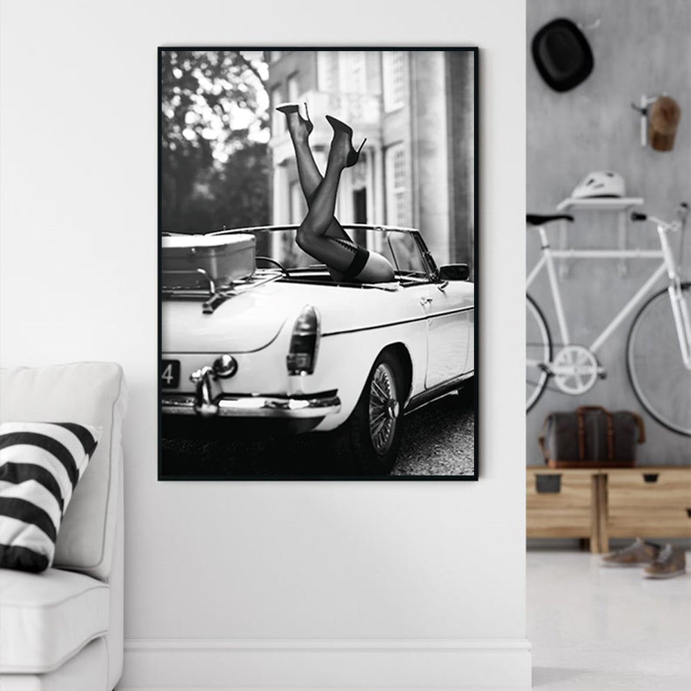 Wall Art 60cmx90cm High Heels in Classic Car Black Frame Canvas