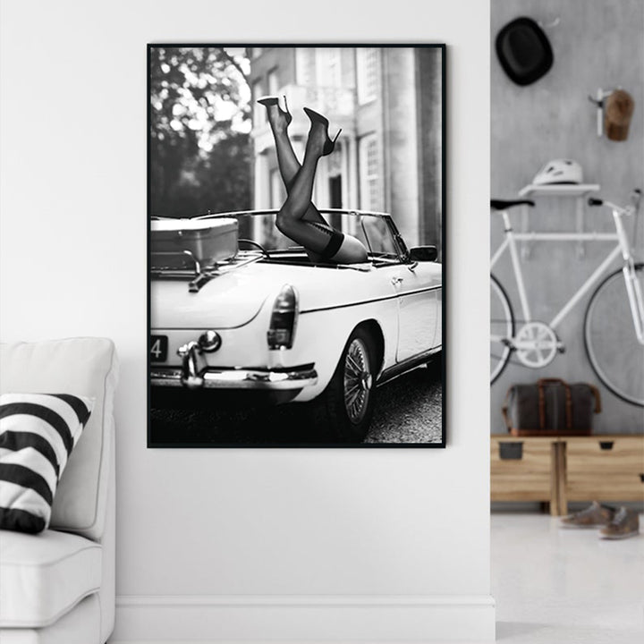 Wall Art 80cmx120cm High Heels in Classic Car Black Frame Canvas