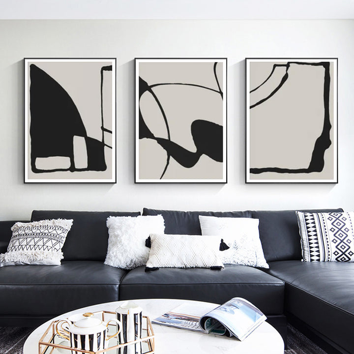 Wall Art 60cmx90cm Black Beige 3 Sets Black Frame Canvas