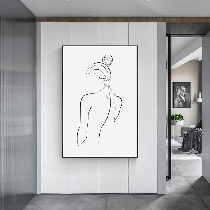 Wall Art 90cmx135cm Woman Back Line Art Black Frame Canvas