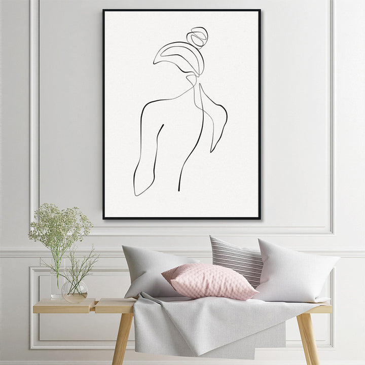 Wall Art 50cmx70cm Woman Back Line Art Black Frame Canvas