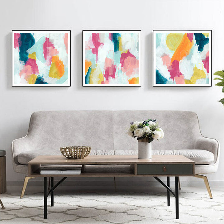 Wall Art 60cmx60cm Colourful 3 Sets Black Frame Canvas