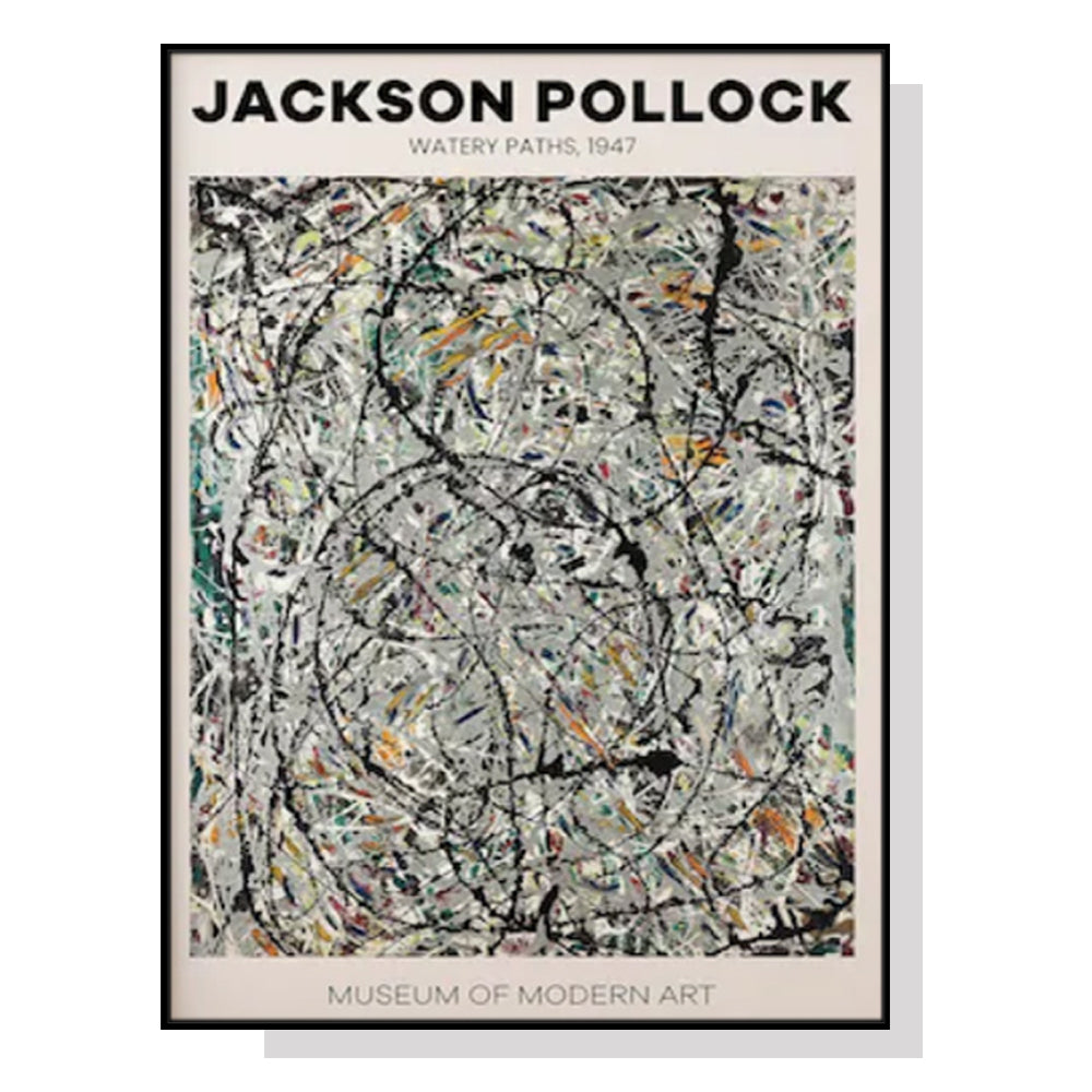 Wall Art 90cmx135cm Jackson Pollock Exhibition III Black Frame Canvas