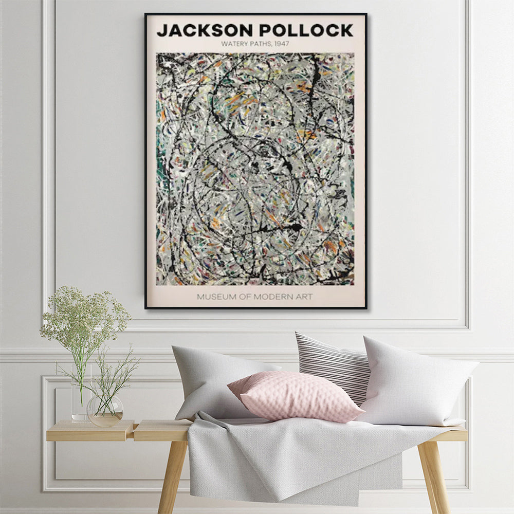 Wall Art 70cmx100cm Jackson Pollock Exhibition III Black Frame Canvas