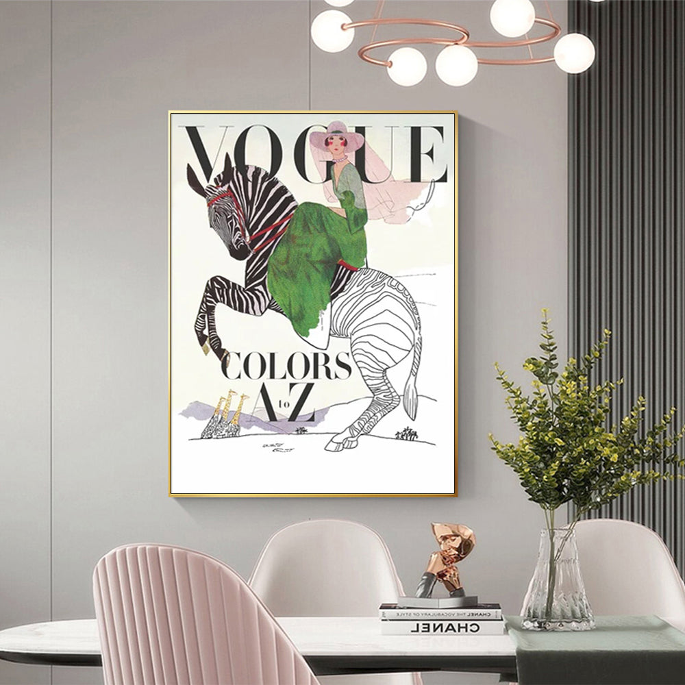 Wall Art 80cmx120cm Vogue Lady Gold Frame Canvas