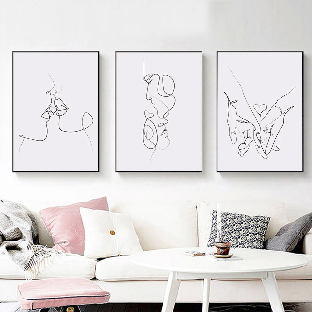 Wall Art 70cmx100cm Couples 3 Sets Black Frame Canvas