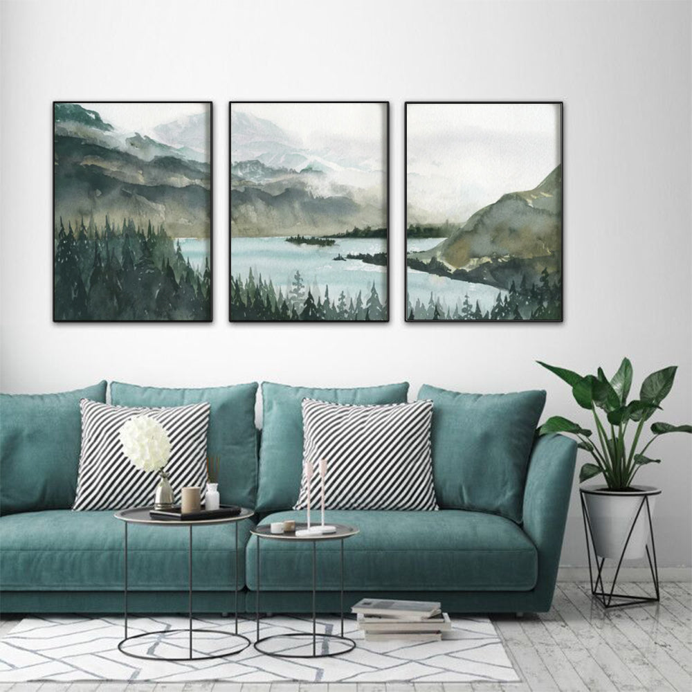 Wall Art 40cmx60cm Landscape 3 Sets Black Frame Canvas