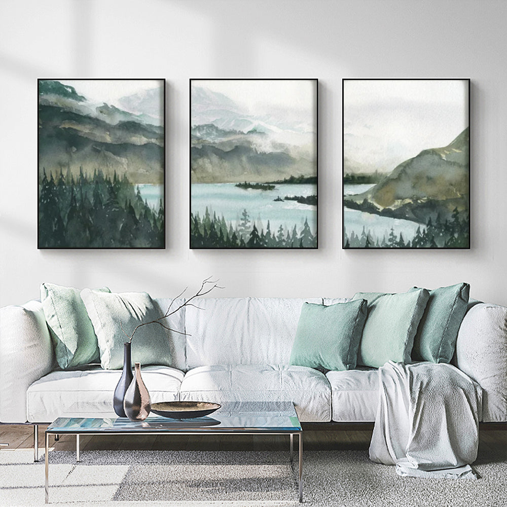 Wall Art 60cmx90cm Landscape 3 Sets Black Frame Canvas