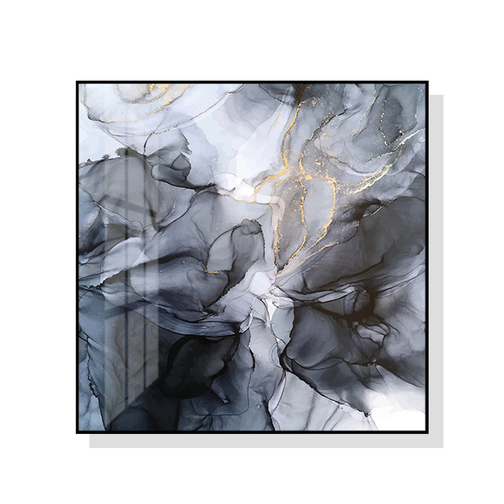 Wall Art 40cmx40cm Marbled Black Grey Black Frame Canvas