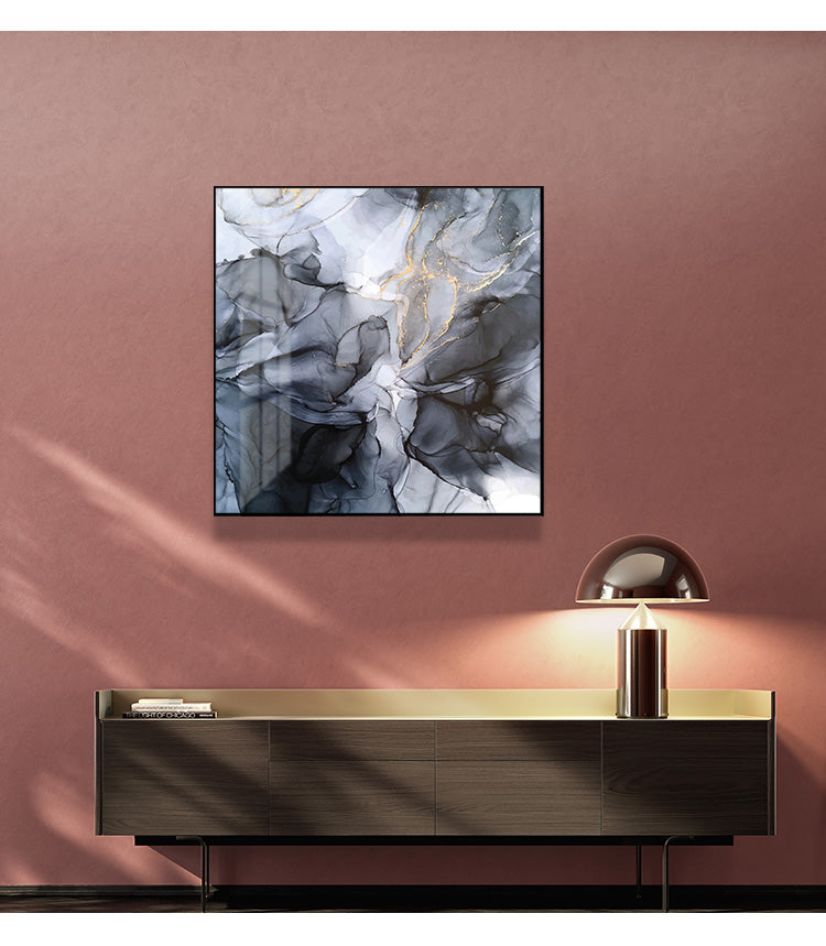 Wall Art 80cmx80cm Marbled Black Grey Black Frame Canvas