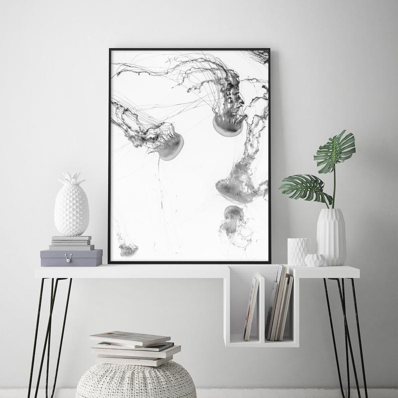 Wall Art 60cmx90cm Jellyfish Black Frame Canvas