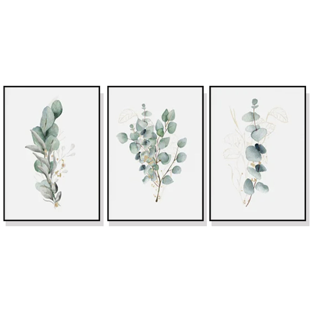 Wall Art 80cmx120cm Eucalyptus Plant 3 Sets Black Frame Canvas