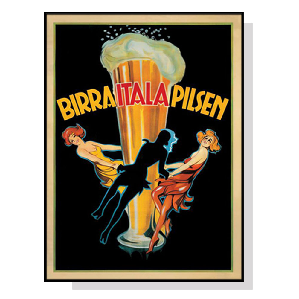 Wall Art 90cmx135cm Birra Itala Pilsen Black Frame Canvas