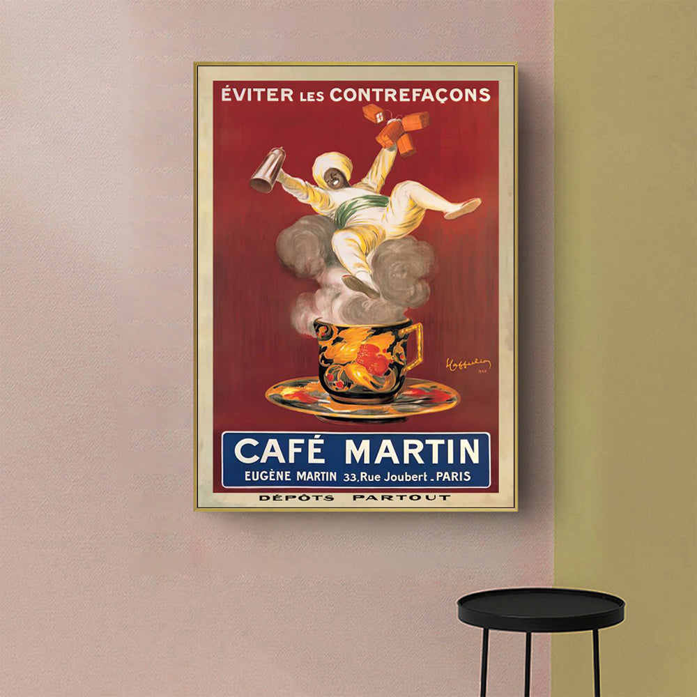 Wall Art 90cmx135cm Cafe Martin Gold Frame Canvas