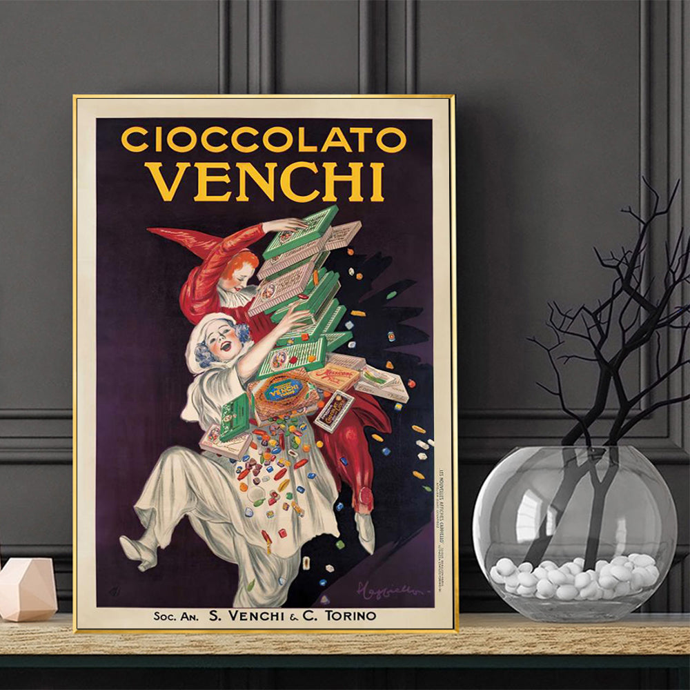 Wall Art 60cmx90cm Cioccolato Venchi Vintage Gold Frame Canvas