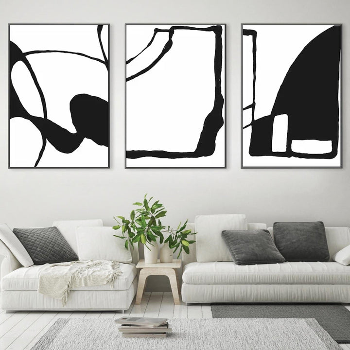 Wall Art 40cmx60cm Black and White 3 Sets Black Frame Canvas