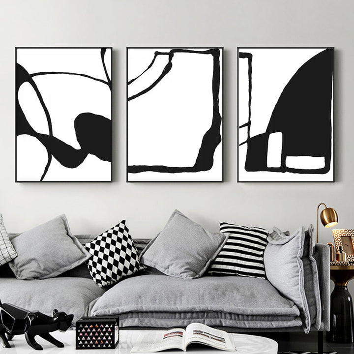 Wall Art 40cmx60cm Black and White 3 Sets Black Frame Canvas