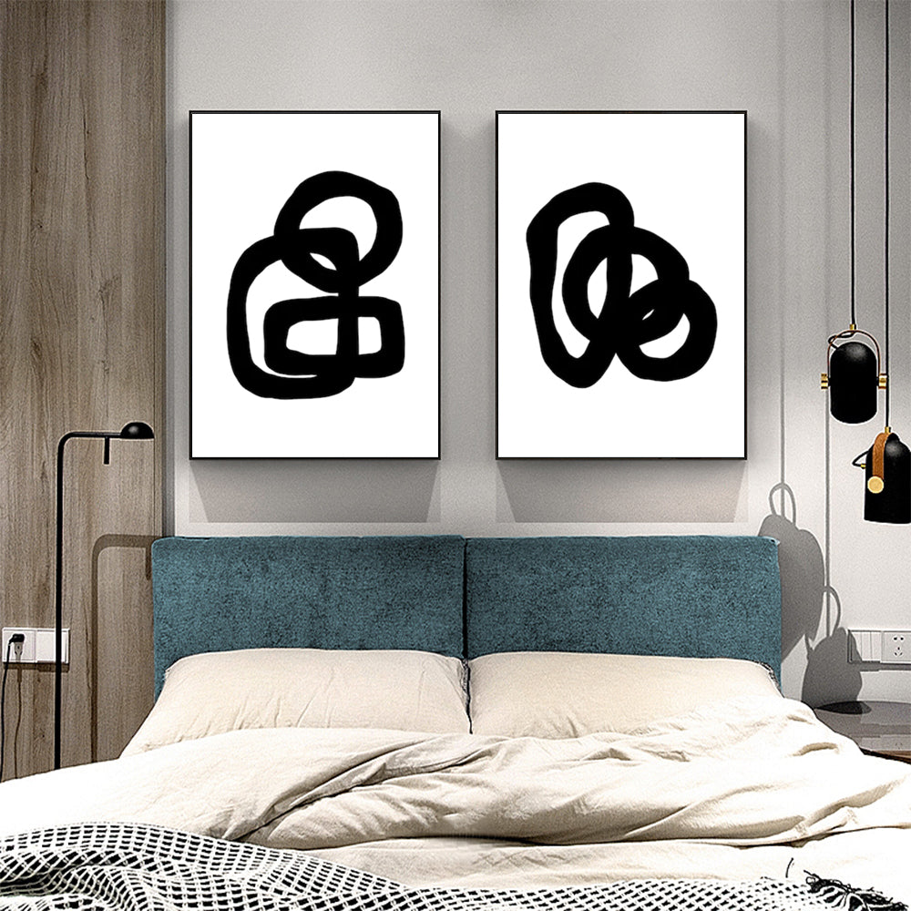 Wall Art 50cmx70cm Black and White 2 Sets Black Frame Canvas