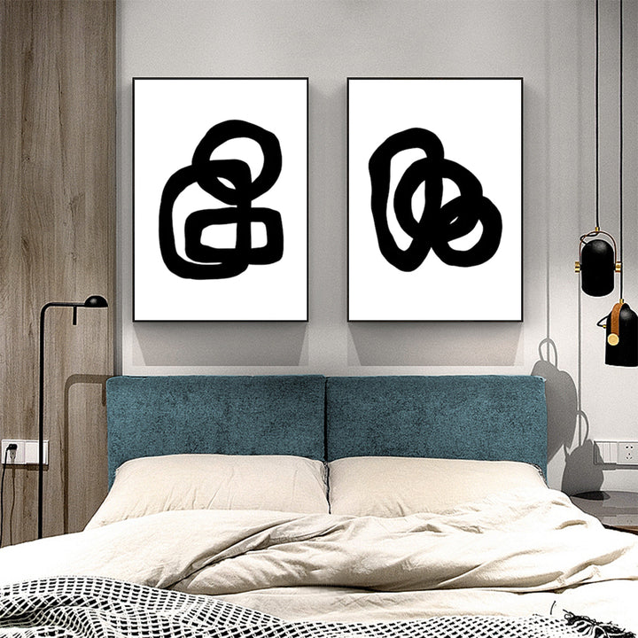 Wall Art 60cmx90cm Black and White 2 Sets Black Frame Canvas