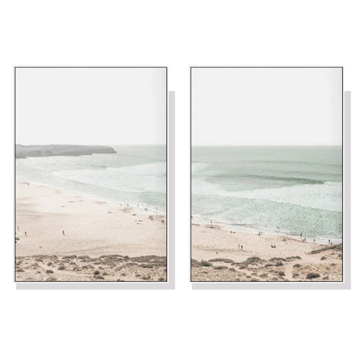 Wall Art 50cmx70cm Coastal Prints 2 Sets White Frame Canvas