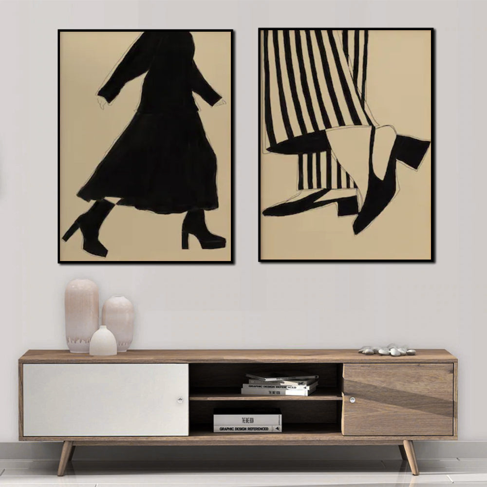 Wall Art 90cmx135cm Fashion Illustration 2 Sets Black Frame Canvas