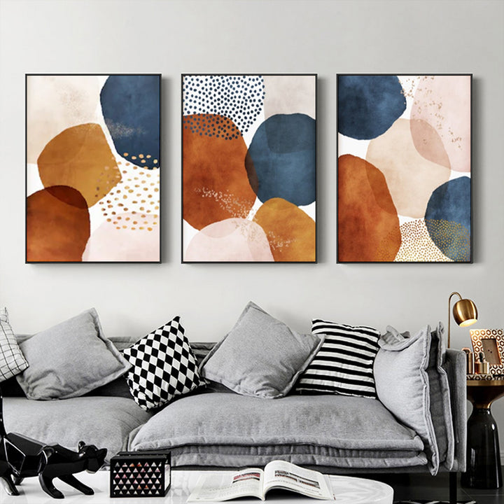 Wall Art 80cmx120cm Navy Pink Beige 3 Sets Black Frame Canvas