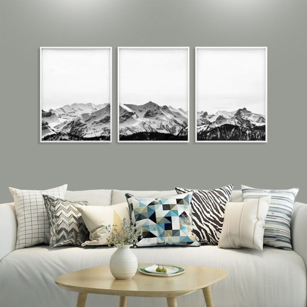 Wall Art 50cmx70cm Black White Mountain 3 Sets White Frame Canvas