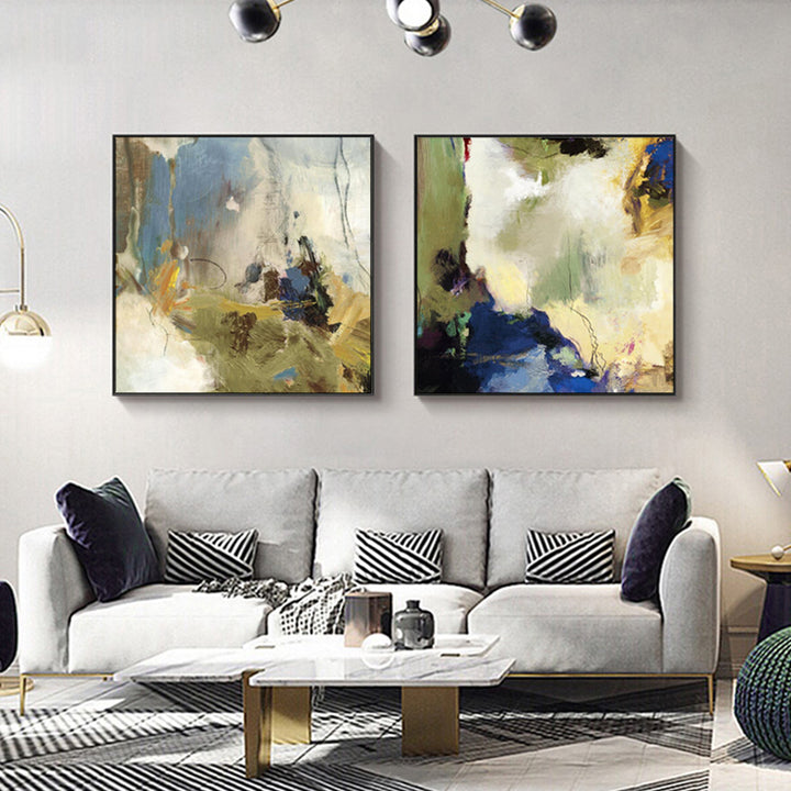 Wall Art 40cmx40cm Abstract Blue 2 Sets Black Frame Canvas