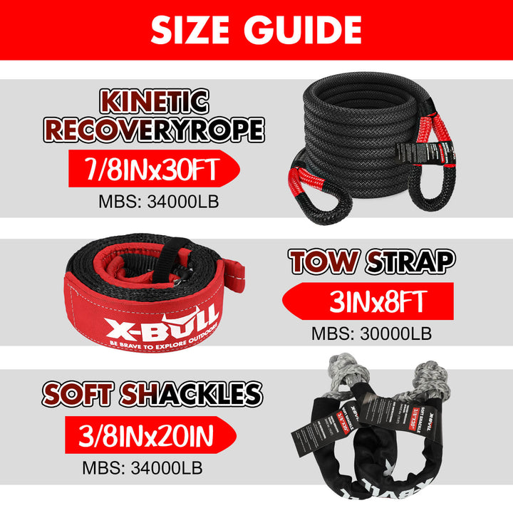 X-BULL Recovery Kit Kinetic Recovery Rope With 2PCS Recovery Tracks Gen2.0 Red