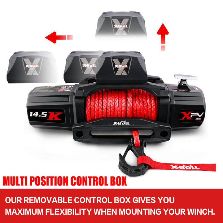 X-BULL 12V Electric Winch 14500LBS synthetic rope with winch mounting plate