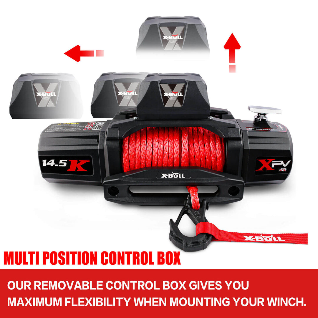 X-BULL 12V Electric Winch 14500LBS synthetic rope with winch cover