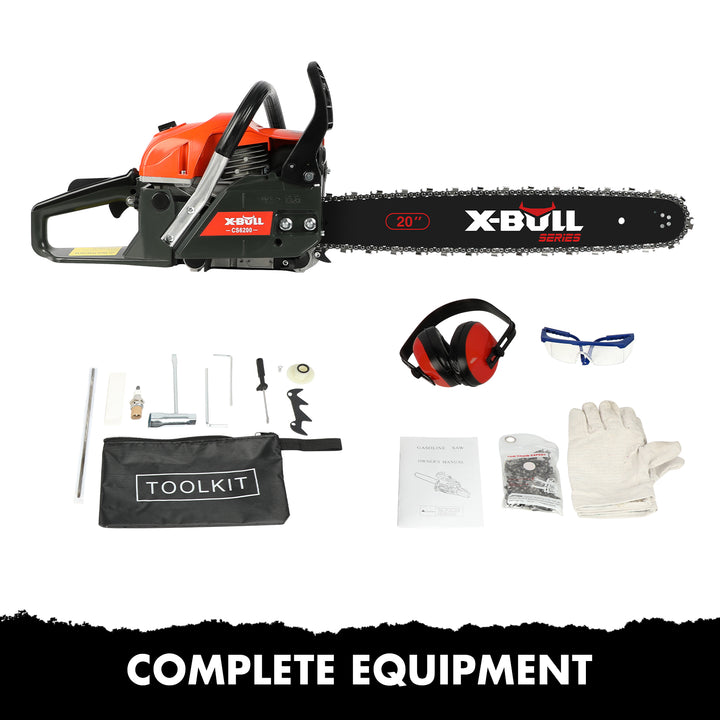 X-BULL Petrol Chainsaws Commercial  20" Bar  62cc E-Start Tree Pruning Top Handle