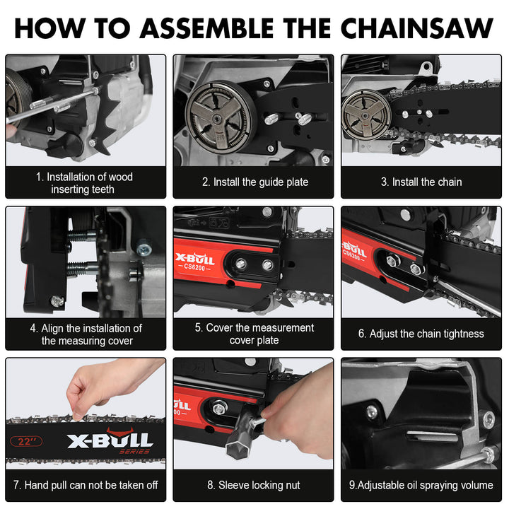 X-BULL Petrol Chainsaw Commercial 62CC 22" Bar E-Start Tree Pruning Top Handle