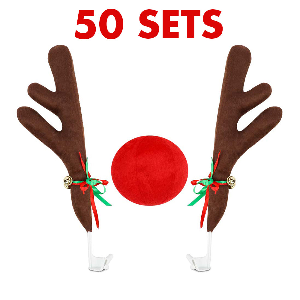 Reindeer Car Antlers and Nose Decoration Set Xmas Jingle Bells 50 sets