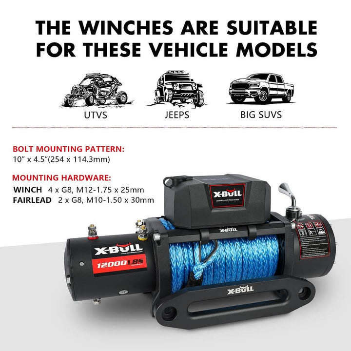 X-BULL 4x4 Electric Winch 12V 12000LBS synthetic rope 4WD Car with winch mounting plate