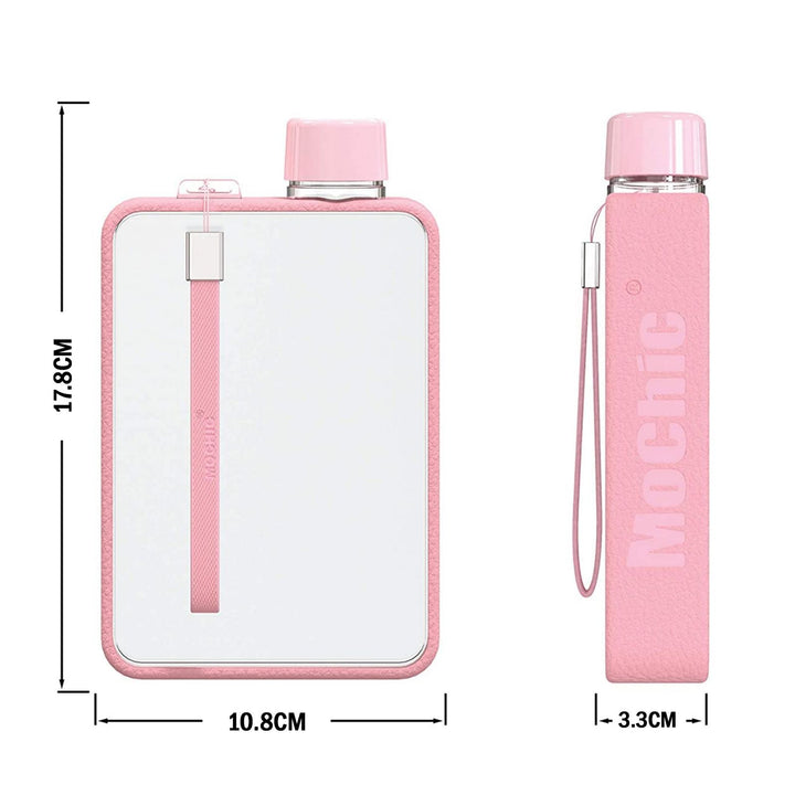 A5 Flat Water Bottle Portable Travel Mug BPA Free Water Bottle (Pink)