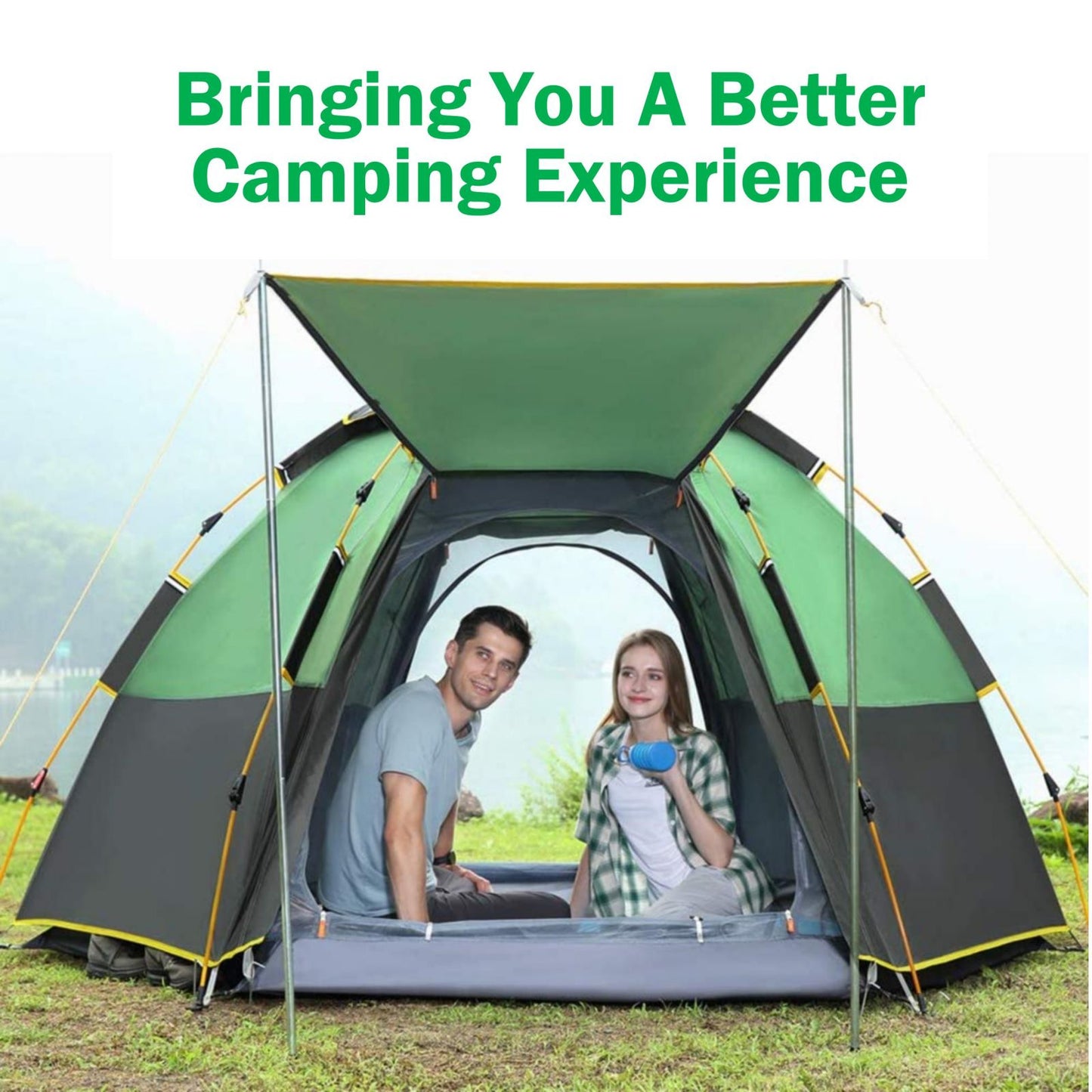 Waterproof Instant Camping Tent 4/5/6 Person Easy Quick Setup Dome Hexagonal Family Tents For Camping, Double Layer Flysheet Can Be Used As Beach Shelter