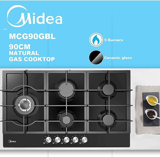 Gas Glass Cooktop 90cm Black