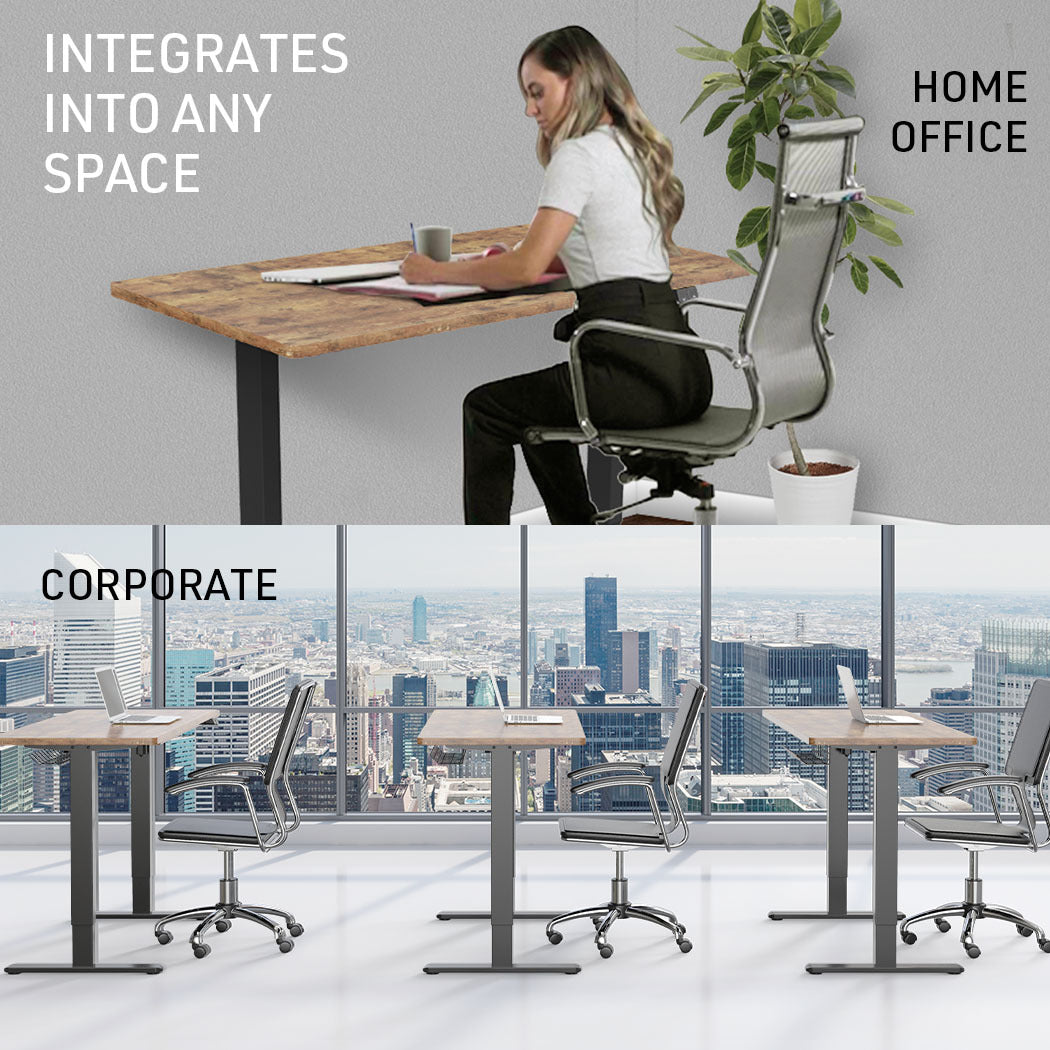 Fortia Sit To Stand Up Standing Desk, 140x60cm, 72-118cm Electric Height Adjustable, 70kg Load, Oak Style/Black Frame