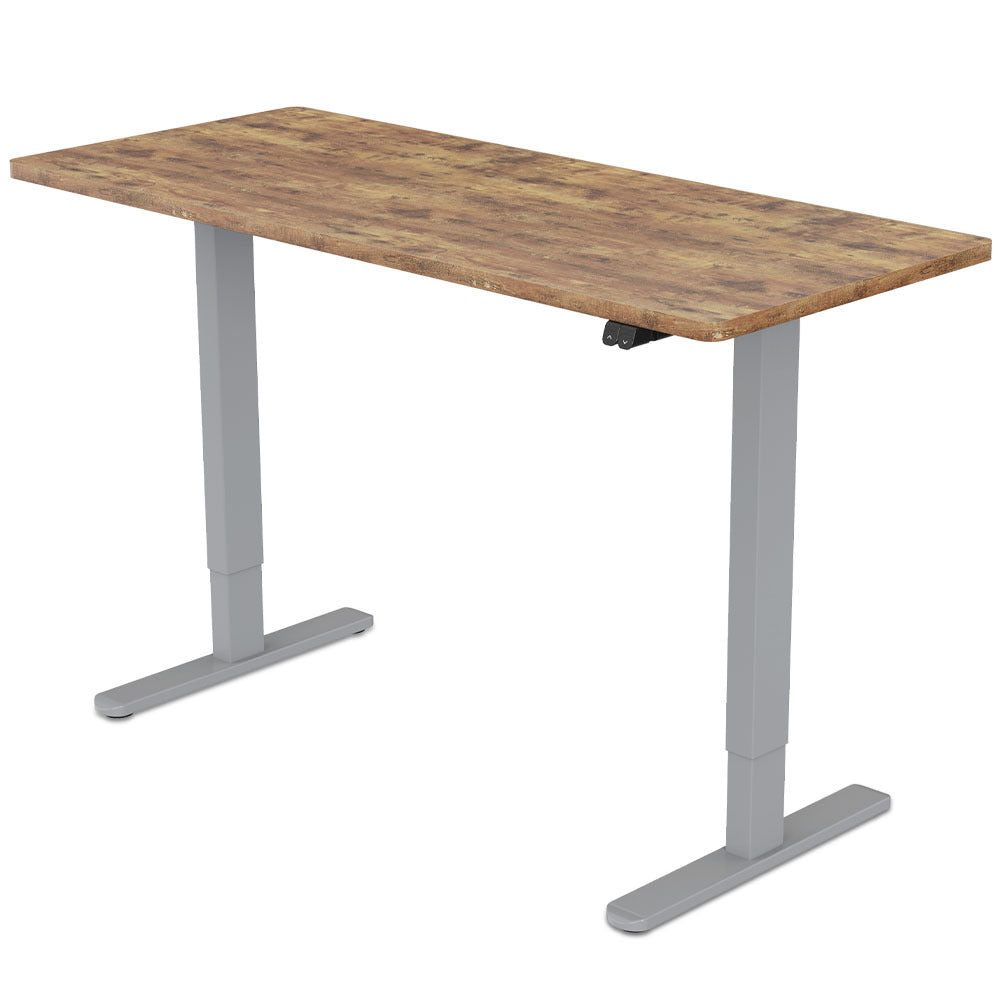 Fortia Sit To Stand Up Standing Desk, 140x60cm, 72-118cm Electric Height Adjustable, 70kg Load, Oak Style/Silver Frame