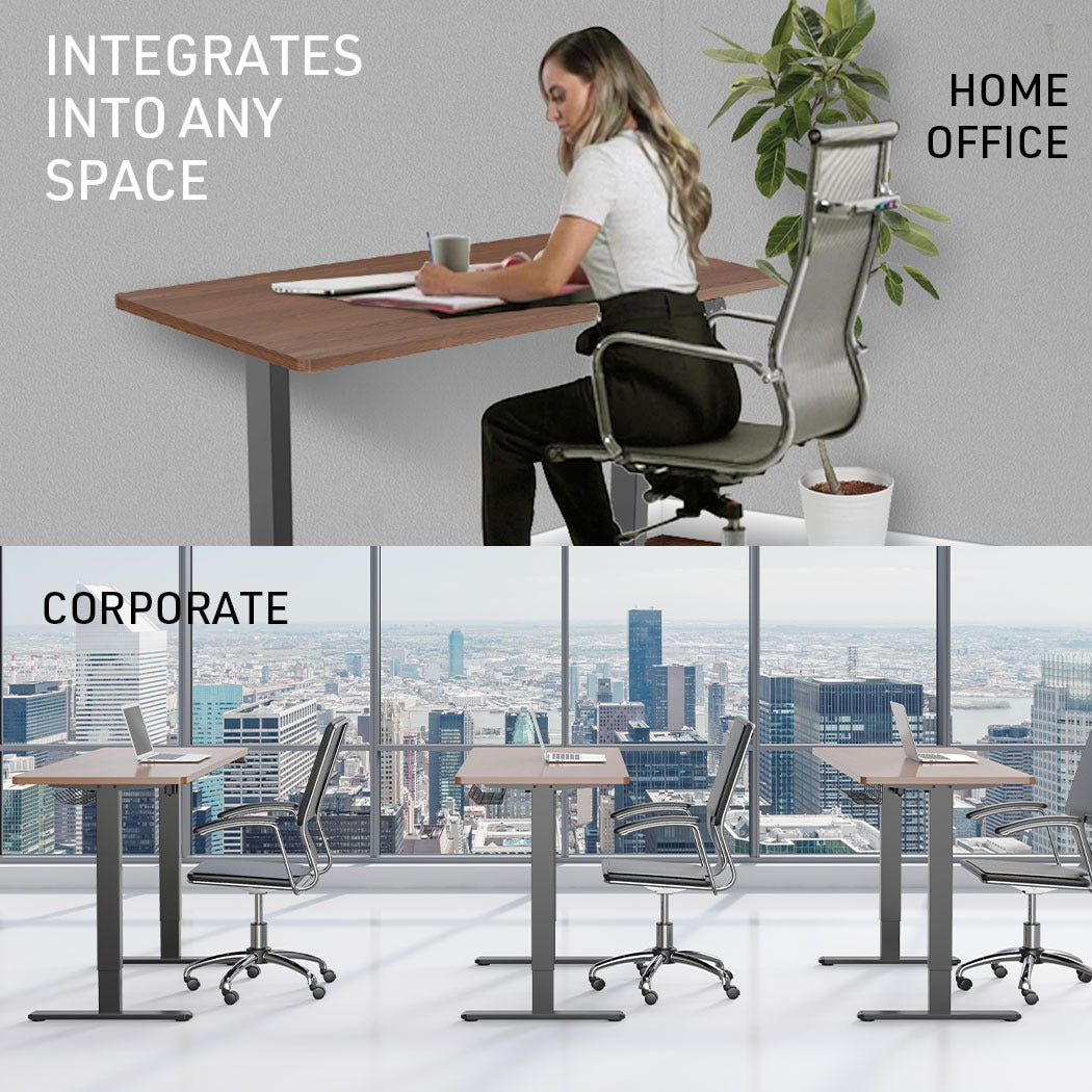 Fortia Sit To Stand Up Standing Desk, 120x60cm, 72-118cm Electric Height Adjustable, 70kg Load, Walnut Style/Black Frame