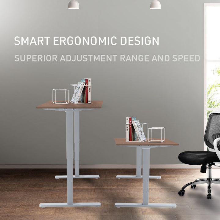 Fortia Sit To Stand Up Standing Desk, 140x60cm, 72-118cm Electric Height Adjustable, 70kg Load, Walnut Style/Silver Frame