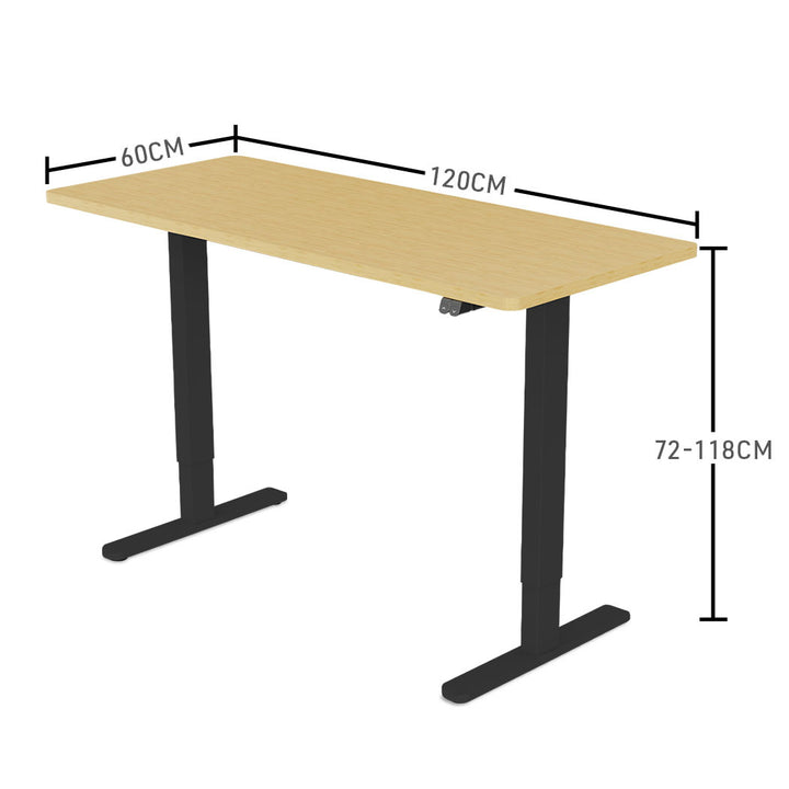 Fortia Sit To Stand Up Standing Desk, 120x60cm, 72-118cm Electric Height Adjustable, 70kg Load, White Oak Style/Black Frame