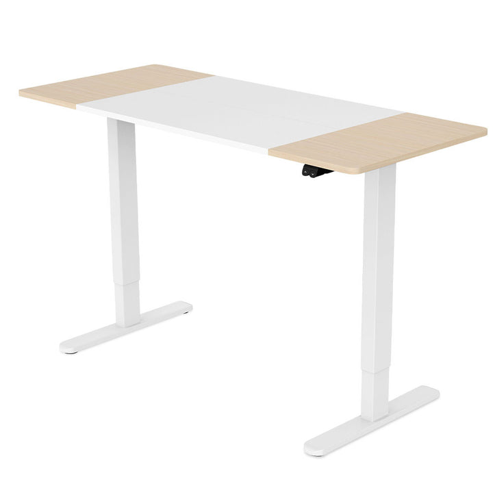 Fortia Sit To Stand Up Standing Desk, 140x60cm, 72-118cm Electric Height Adjustable, 70kg Load, Light Oak Style/White Frame